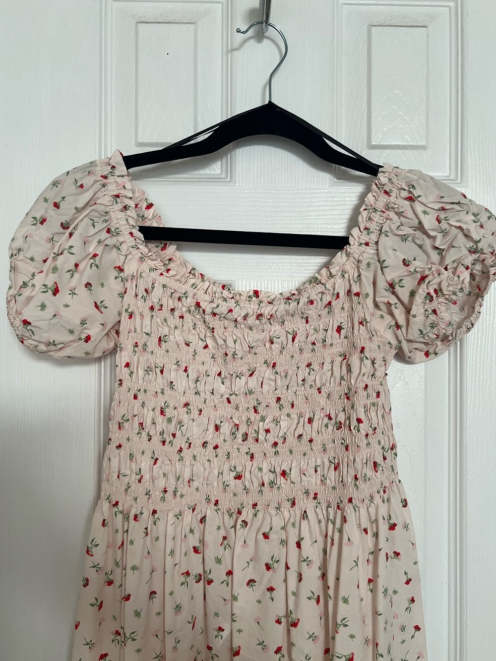 H&M Cream/Small Flowers Off-The-Shoulder Poplin Midi dress - Picture 5 of 7